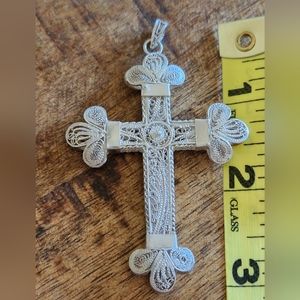 Sterling silver 3" Filigree cross pendant